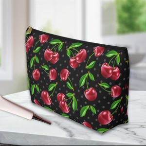 Black Cherry Makeup Clutch, Designer Cherries Makeup Bag, Travel Accessories, Cherry Vibe, Black Cherry Cosmetic Pouch, Floral Zipper Pouch,