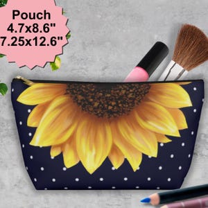 Sunflower Makeup Bag - Floral Cosmetic Pouch, Travel Toiletry Organizer, Yellow Flower Zipper Pouch, Small Gift for Her