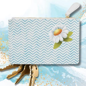 Mini Clutch Bag, Original Blue Daisy Watercolor Design, Floral Mini Clutch Purse, On the Go Pouch, Grab and Go Bag