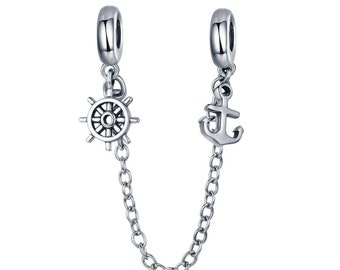 S925 Sterling zilveren bedel past voor Pandora armband, Oceangoing Voyage Safety Chain Charm voor armband, eenvoudige charme, cadeau.