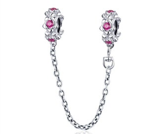 Abalorio de cadena de seguridad simple para pulsera, amuleto de plata de ley S925 apto para pulsera Pandora, regalo perfecto e ideal