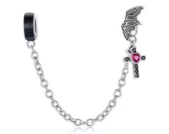 Flying cross bracelet safety chain charm, S925 sterling silver charm suitable for Pandora bracelet,