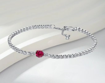 S925 Sterling Silver Pandora Red Sparkling Round Pavé Tennis Bracelet: Handmade Everyday Charm Bracelet - Birthday Gift, Best Gift For Her
