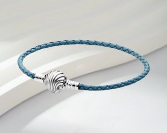 Pandora Charm Bracelets: S925 Sterling Silver Everyday Charms Chain Bracelet - Seashell Turquoise Braided Leather Clasp - Ideal Gift for Her