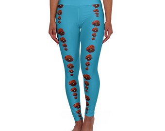 Viooltje blauwe hoog getailleerde yogabroek / legging, damesbroek, kleurrijke trainingsuitrusting, gymkleding, bloemenkleding, wandelbroek, blauw, oranje