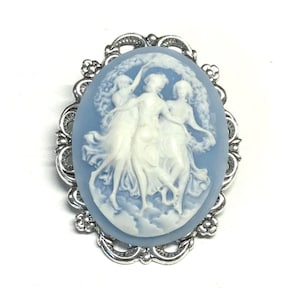 Cameo Brooch - Three Muses Cameo - Blue and White Cameo Pin - Brooch for Women - Cameo Gift - Cameo Jewelry
