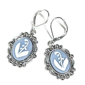 Blue and White Cameo Earrings - Lily of the Valley - Lever Backs - Earrings for Women  - Cameo Jewelry - Gift for Her - May Flower