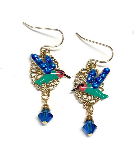 Hummingbird Earrings Crystal Accents Hummingbird Gift Earrings for