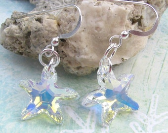 Starfish Earrings - Starfish Jewelry - Beach Wedding - Sterling Silver - Crystal AB  - Earrings for Women - Summer Earrings - Coastal