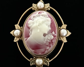 Cameo Brooch - Victorian Lady Profile - Pearl Accents - Brooch for Women - Gift for Her - Vintage Inspired - Cameo Pin - Cameo Jewelry