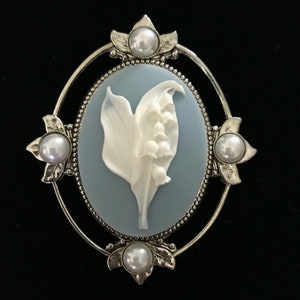 Cameo Brooch - Lily of the Valley - Blue Cameo Jewelry - Brooch for Women - Gift for Her - Statement Pin - Mother’s Day Gift