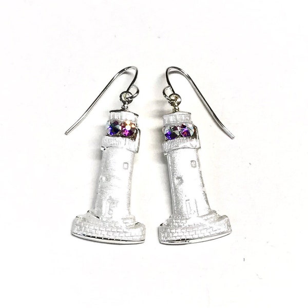 Lighthouse Earrings - White Lighthouse - Nautical Earrings for Women - Sterling Earwires - Lighthouse Gift - Lighthouse  Jewelry