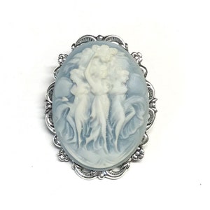 Cameo Brooch - Three Muses Cameo - Blue and White Cameo Pin - Brooch for Women - Cameo Gift - Cameo Jewelry - Three Graces Cameo