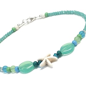 Starfish Anklet - Sea Green Ankle Bracelet - Sterling Silver - Anklet for Woman - 9 - 12 Inches - Small to Plus Size