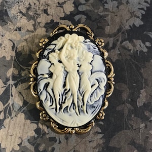 Cameo Brooch - Three Muses Cameo - Black Cameo Pin - Brooch for Women - Cameo Gift - Cameo Jewelry - Three Graces Cameo