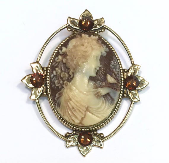 brown lady brooch