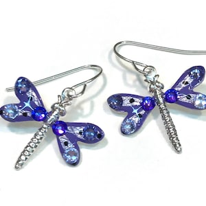 Dragonfly Earrings - Dragonfly Jewelry - Purple - Dragonfly Gift - Earrings for Women- Sterling Silver Ear Wires - Crystal Accents