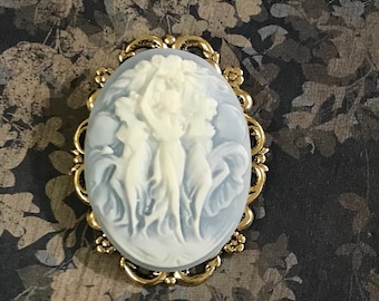 Cameo Brooch - Three Muses Cameo - Blue Cameo Pin - Brooch for Women - Cameo Gift - Cameo Jewelry - Three Graces Cameo