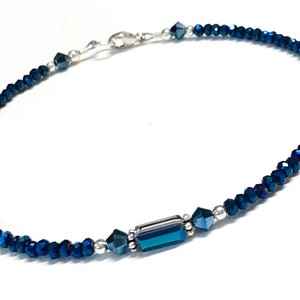 Metallic Blue Ankle Bracelet - Dark Blue Anklet -  Sterling Silver - 9 to 12 Inch Available - Anklets for Women