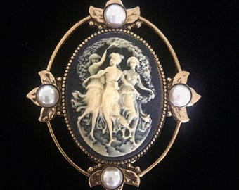 Cameo Brooch - Victorian Inspired Brooch - Black Cameo Jewelry - Brooch for Women - Statement Jewelry - Three Muses Cameo