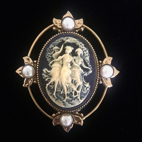 Cameo Brooch - Victorian Inspired Brooch - Black Cameo Jewelry - Brooch for Women - Statement Jewelry - Three Muses Cameo