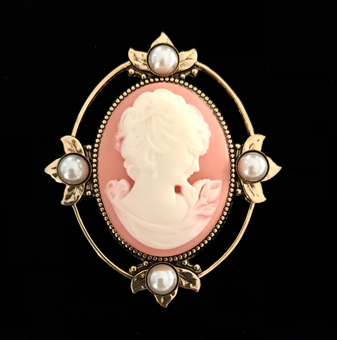Cameo Brooch Victorian Lady Profile Peach Brooch for - Etsy