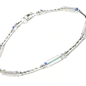 Sterling Silver Ankle Bracelet: Crystal AB Czech Glass, Austrian Crystal