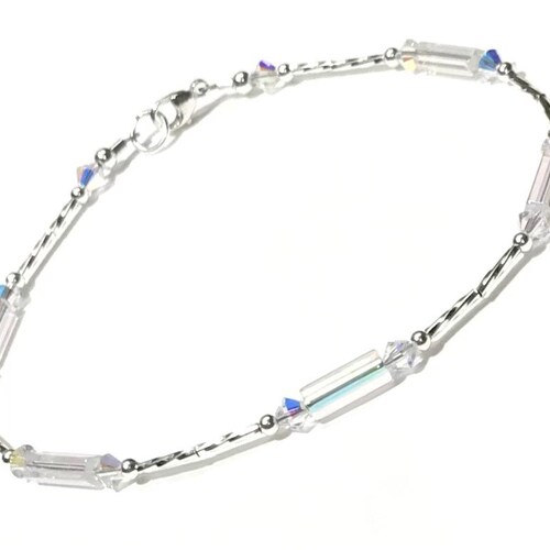 Bracelet de cheville en argent sterling : cristal AB, verre tchèque, cristal autrichien