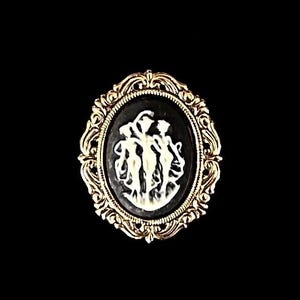 Three Graces Cameo Brooch Pendant: Black & White Resin, Gold Plated