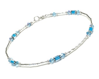 Aqua Anklet - Summer Anklet - Sterling Silver - Anklets for Women - 9 - 10 - 11 - 12 Inch - Ankle Bracelet - Beach Anklet