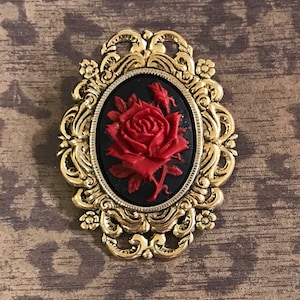 Cameo Brooch - Red Rose Cameo  - Cameo Lover Gift  - Pin or Pendant - Cameo Brooch for Women - Ren Faire Brooch - Romantic Gift