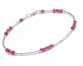 Ankle Bracelet - Fuschia Anklet - Sterling Silver - Anklets for Women - 9 - 10 - 11 - 12 Inch - Small  to Plus Size