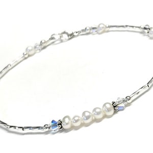 Dainty Pearl Anklet: Sterling Silver, Crystal AB, Bridal Jewelry