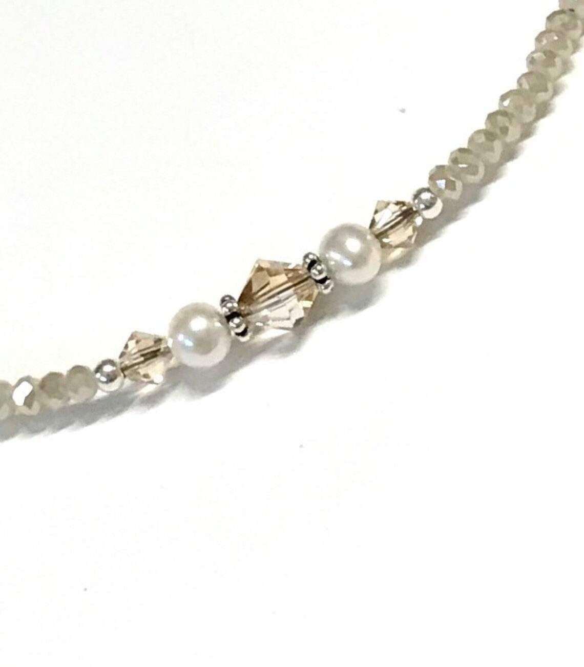 Neutral Anklet Pearl and Crystal Anklet Sterling Silver Etsy