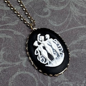 Black and White Cameo Necklace: Vintage Style Three Graces Pendant