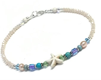 Starfish Anklet - Pastel Ankle Bracelet - Sterling Silver - Anklet for Woman - 9 - 12 Inches - Small to Plus Size