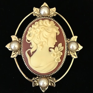 Cameo Brooch - Victorian Lady Profile - Pearl Accents - Brooch for Women - Gift for Her - Vintage Inspired - Cameo Pin - Cameo Jewelry
