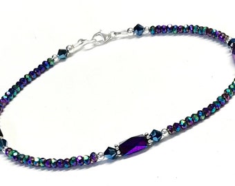 Metallic  Ankle Bracelet - Jewel Tone Anklet -  Sterling Silver - 9 to 12 Inch Available - Anklets for Women - Plus Size Anklet - Small Size