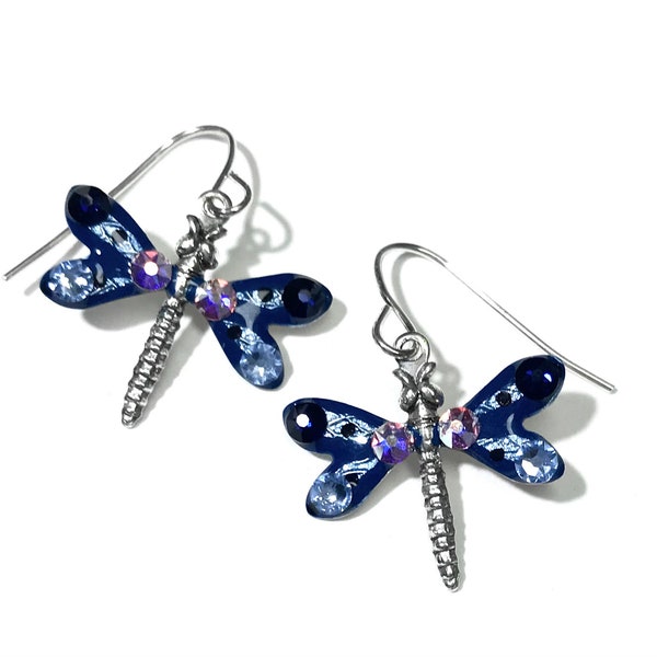 Dragonfly Earrings -  Hand Painted - Dragonfly Jewelry - Dragonfly Gift - Earrings for Woman - Gift for Mom - Sterling Silver Ear Wires