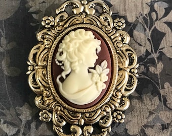 Cameo Brooch - Cameo Pin - Vintage Inspired - Pin or Pendant - Cameo Brooch for Women - Dimensional Brooch