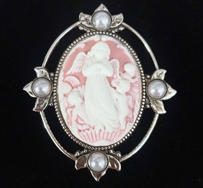 Cameo Brooch for Women Angel Jewelry Angel Brooch Angel Gift Gift for Mom Pink Cameo Brooch Pin or Pendant