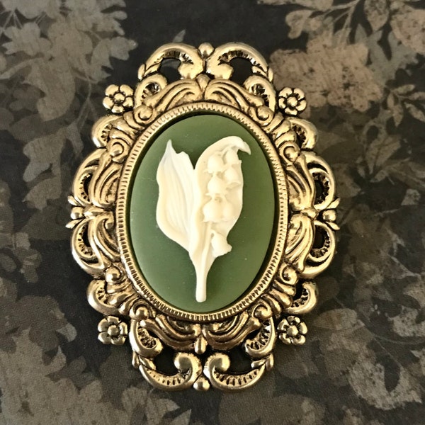 Lily of the Valley Brooch - Green Cameo Brooch - Vintage Inspired - Pin or Pendant - Cameo Brooch for Women - Mothers Day