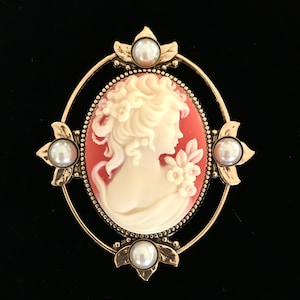 Cameo Brooch - Victorian Lady Profile - Pearl Accents - Brooch for Women - Gift for Her - Vintage Inspired - Cameo Pin - Cameo Jewelry