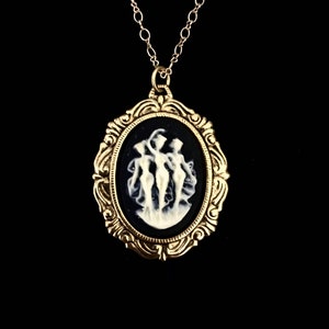 Black and White Cameo Necklace - Three Graces - Necklace for Women - Vintage Style Jewelry - Gift for Her - 16 - 18 - 20 - 24 Inch Chain