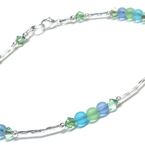 Sea Glass Inspired Anklet - Multi Color Anklet - Ankle Bracelet for Women - Sterling Silver - 9 - 10 - 11 - 12 Inch Anklet - Beachy Anklet