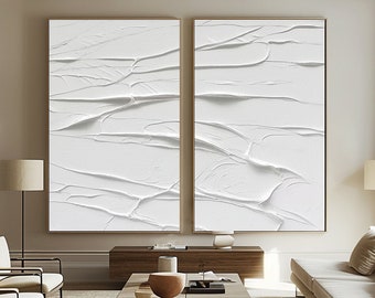 White Textured art white Abstract art White 3D Textured art Set of 2 white wall decor Set of 2 white Wall Art white Textured Wall Painting