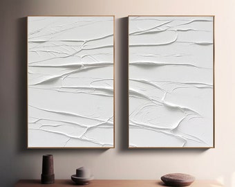 Weiße strukturierte Kunst, weiße abstrakte Kunst, weiße 3D-strukturierte Kunst, 2er-Set, weiße Wanddekoration, 2er-Set, weiße Wandkunst, weiße strukturierte Wandmalerei