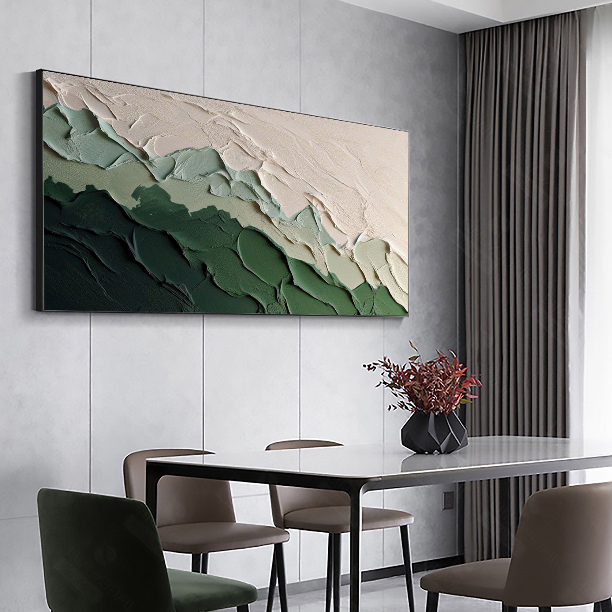 Beige Green 3D Abstract Beach Painting Green Textured Wall Art Ocean ...