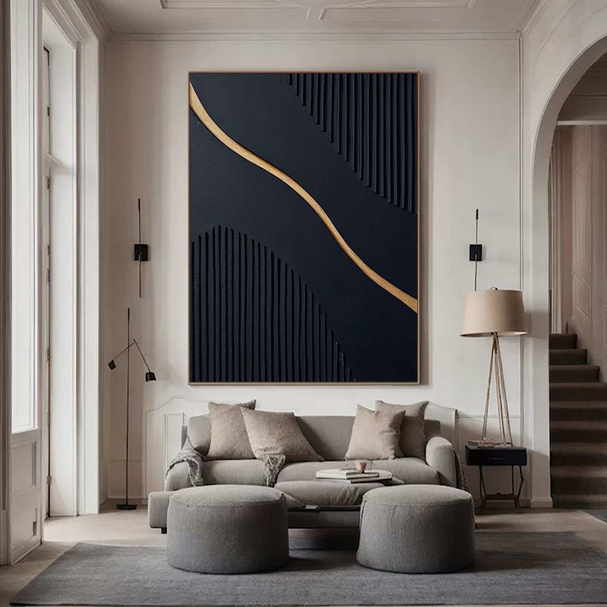 Modern Minimalist Abstract Black Wall Art Black 3D Texture Painting on ...