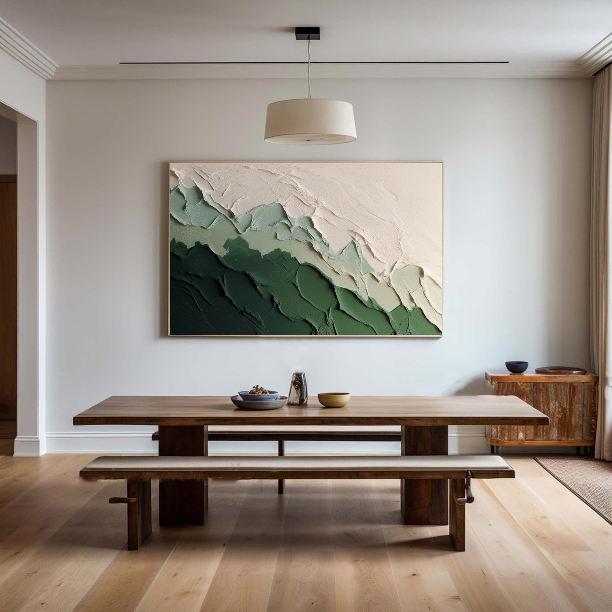 Beige Green 3D Abstract Beach Painting Green Textured Wall Art Ocean